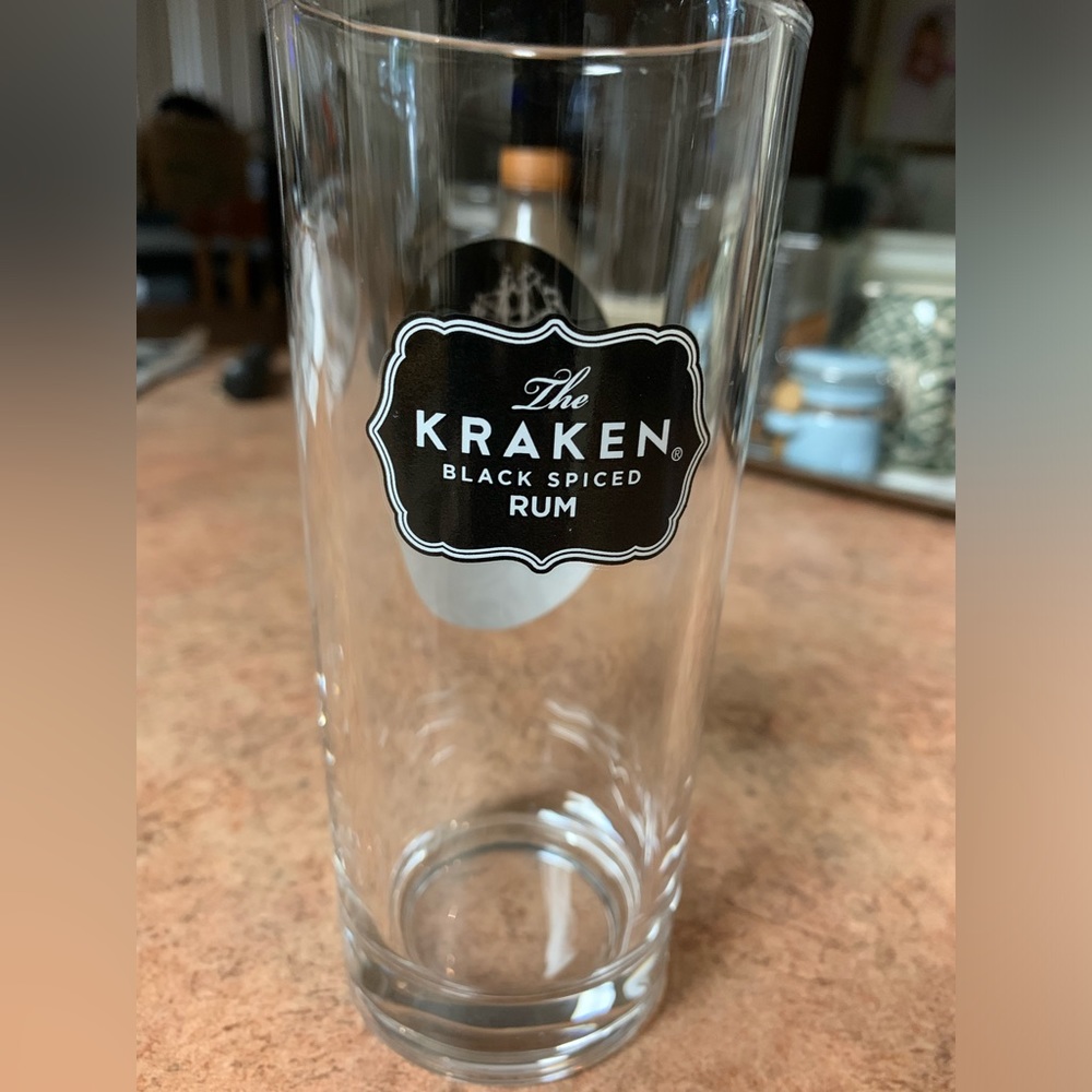 The Kraken Caribbean Black Spiced Rum Drink Glass Ship & Squid Octopus Design
